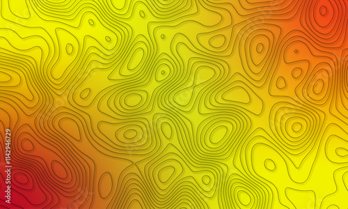 topography stylized height of the lines. Orange on yellow. The concept of a conditional geography scheme and the terrain.