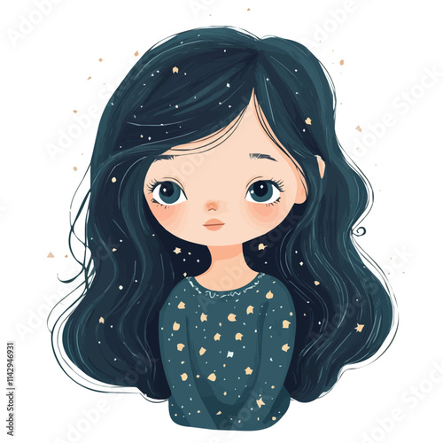 Cute Girl with Fairycore Style Geometry Vector Illustration | Whimsical and Dreamy Aesthetic Art
