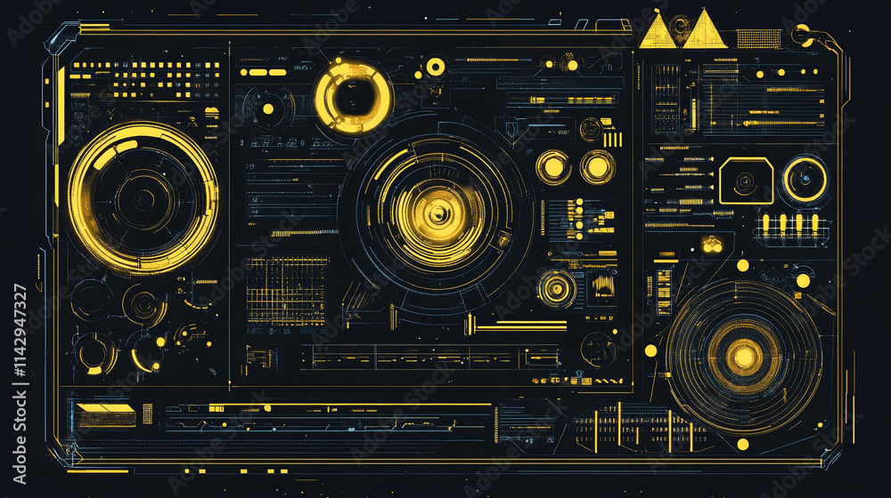 Fototapeta premium Futuristic HUD Interface: Yellow Glowing Accents, Retro-Futuristic Design