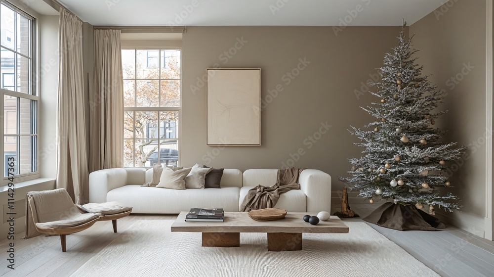 Fototapeta premium White living room interior with Christmas tree