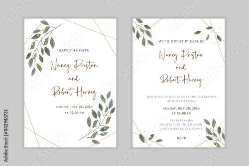 wedding invitation in rustic style, watercolor technique