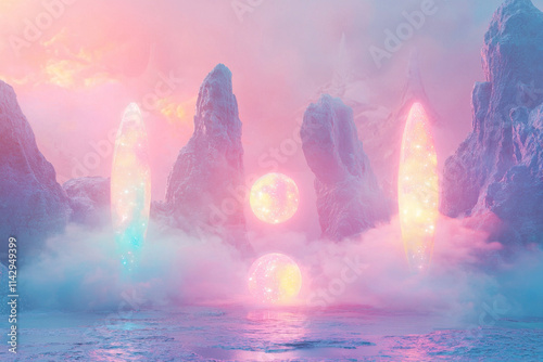 Ethereal Orbs Ritual: Pastel Dreamscape Background