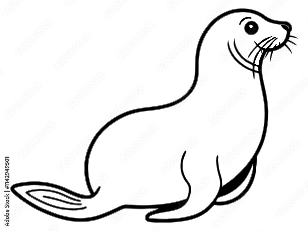 Simple Line Art Seal Illustration - Black and White Vector Design Simple Line Art Seal Illustration - Black and White Vector Design