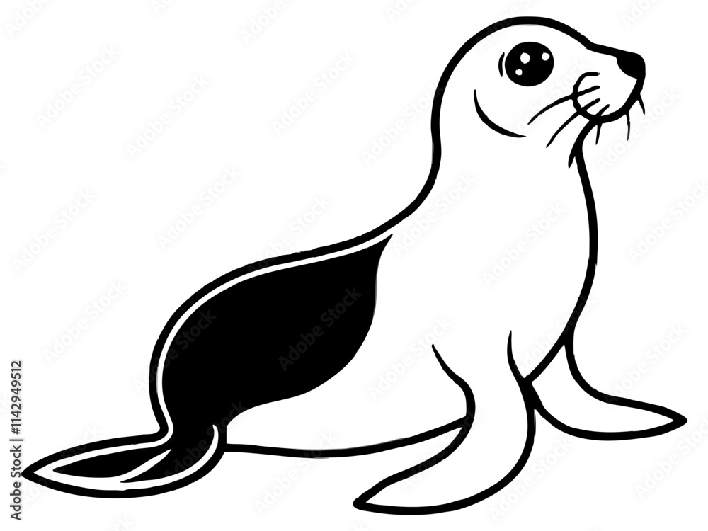 Simple Line Art Seal Illustration - Black and White Vector Design Simple Line Art Seal Illustration - Black and White Vector Design