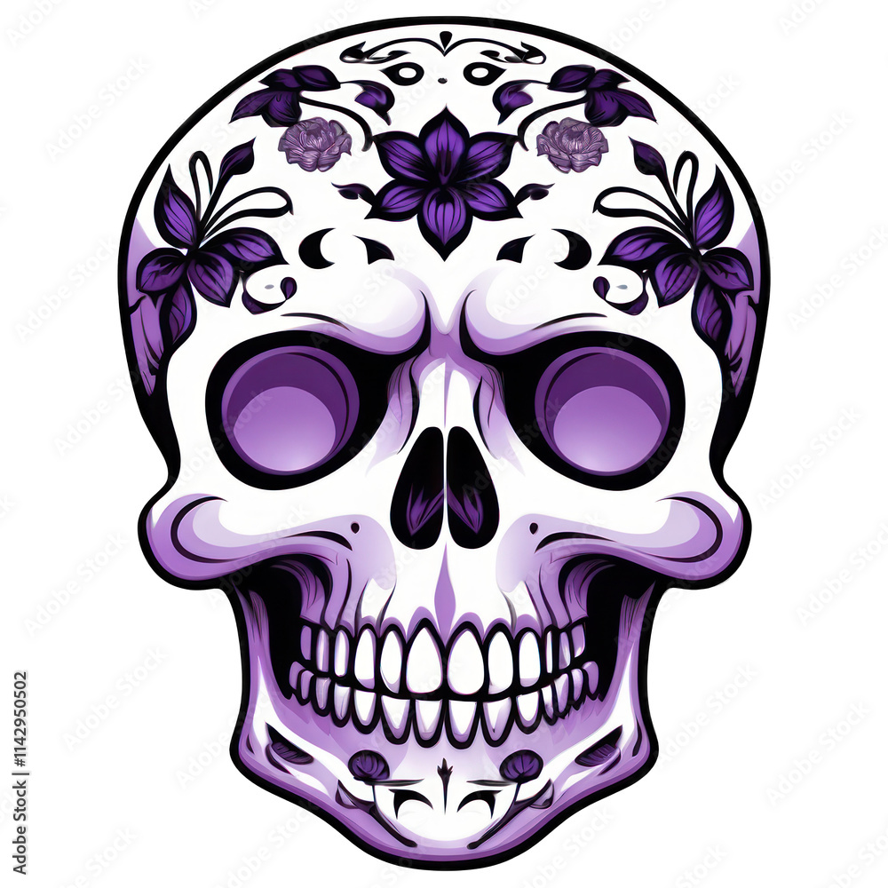 Fototapeta premium Skull with Floral Design Illustration PNG