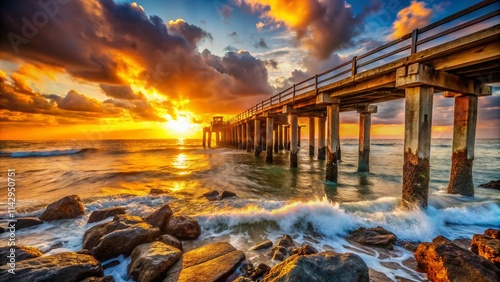 Wallpaper Mural Sunset Shore Urban Exploration Photography: Abandoned Pier, Golden Hour, Coastal Ruins Torontodigital.ca