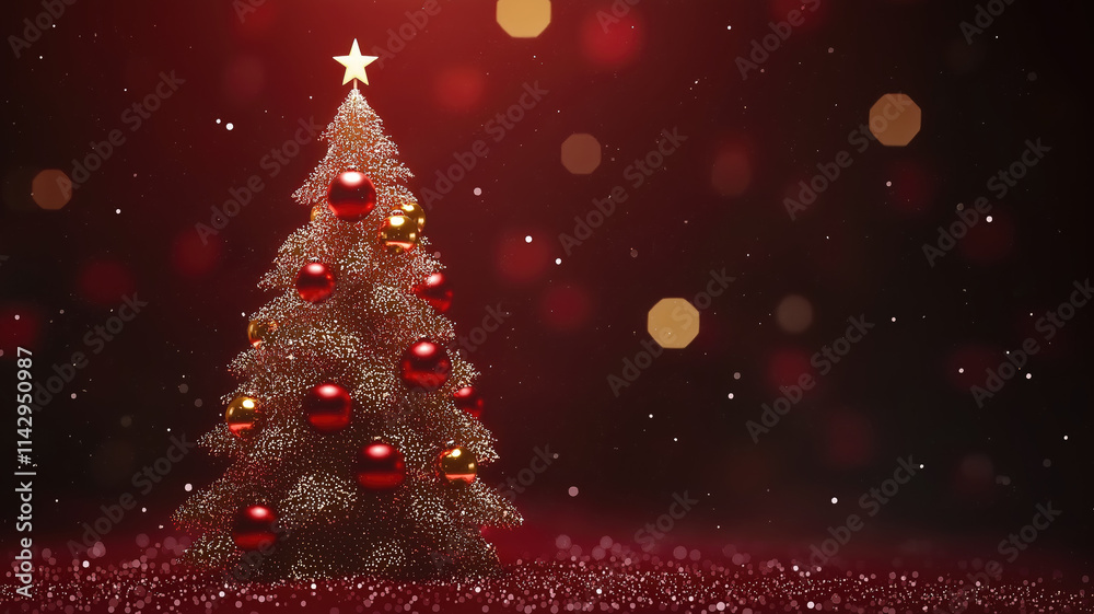 Christmas tree with red gold ornaments and baubles on blurred bokeh lights background. Generative AI Christmas tree with red gold ornaments and baubles on blurred bokeh lights background. Generative AI