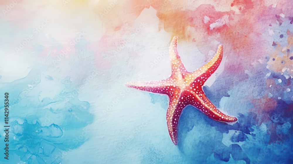 watercolor illustration of a vibrant starfish, set against an isolated sea backdrop, capturing the fluidity and colors of the ocean, evoking tranquility and marine beauty watercolor illustration of a vibrant starfish, set against an isolated sea backdrop, capturing the fluidity and colors of the ocean, evoking tranquility and marine beauty