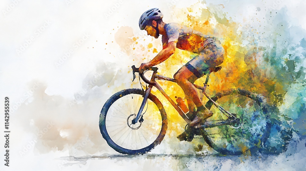 Obraz premium Dynamic Watercolor Painting of a Cyclist in Motion