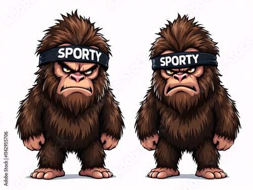 Two angry gorillas with sporty headbands photo