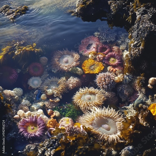 Tidal pool in Oregon with anemones and mussels. photo