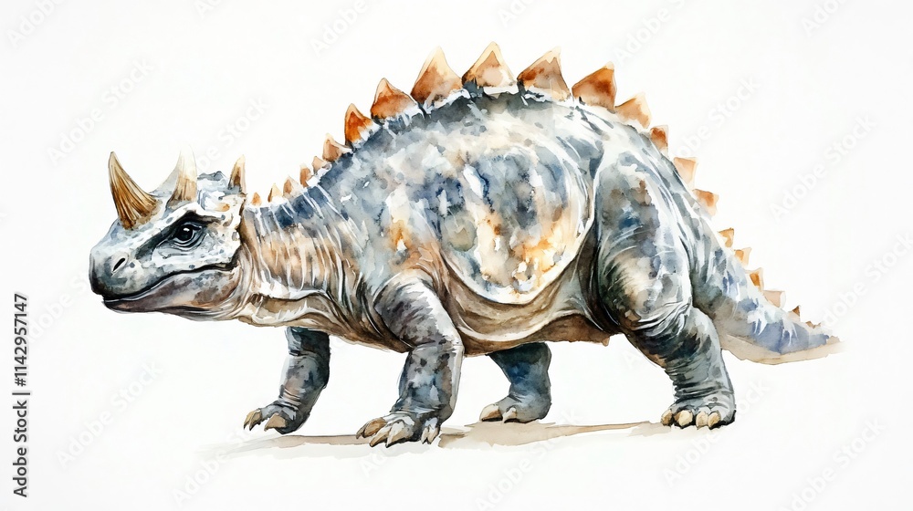 Fototapeta premium Majestic Dinosaur Watercolor Painting: A Prehistoric Giant Roams Free