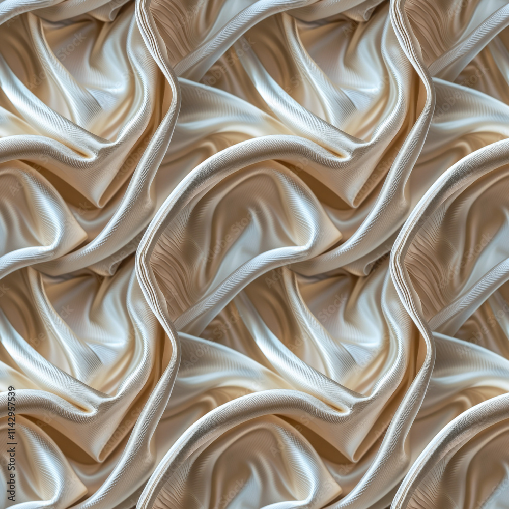 Obraz premium Seamless pattern of luxurious satin fabric with elegant folds in soft cream and ivory tones, perfect for upscale decor and fashion