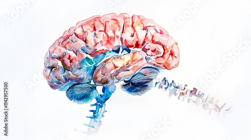 Watercolor Brain Anatomy: A Colorful Depiction of the Human Nervous System