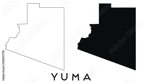 Yuma County, Arizona map outline and black silhouette vector