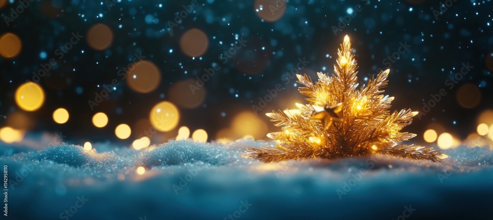 Enchanted Golden Christmas Tree in Winter Wonderland Enchanted Golden Christmas Tree in Winter Wonderland