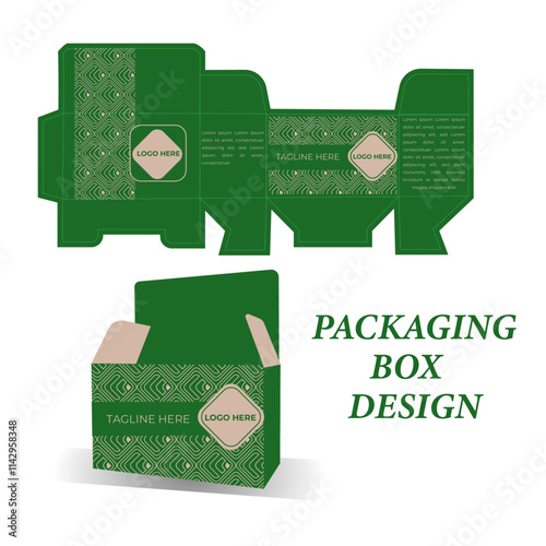 Packaging box design with Box dies line, 3d Box Mockup, icon, frames and Design elements, 3d Illustration, Vector design Template.
