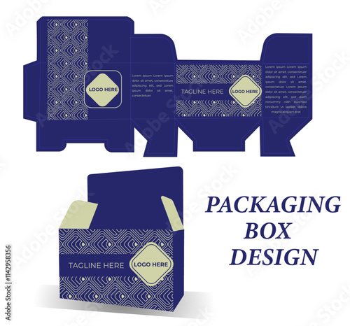 Packaging box design with Box dies line, 3d Box Mockup, icon, frames and Design elements, 3d Illustration, Vector design Template.
