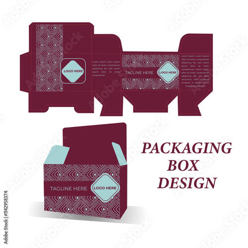 Packaging box design with Box dies line, 3d Box Mockup, icon, frames and Design elements, 3d Illustration, Vector design Template.
