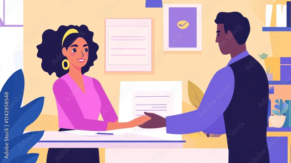 Friendly Office Reception: A Warm Welcome and Professional Handshake Friendly Office Reception: A Warm Welcome and Professional Handshake