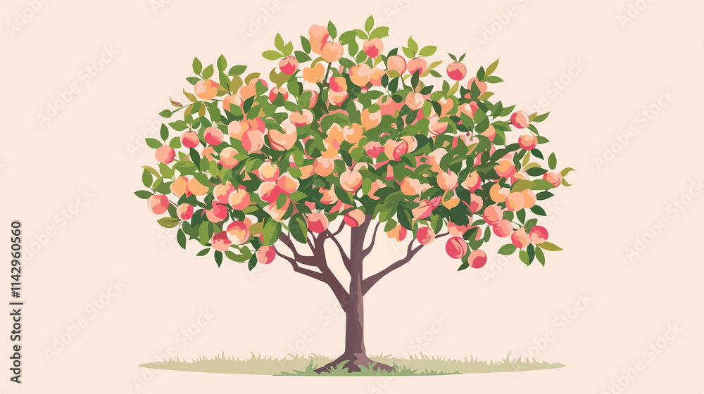 Obraz premium Peach Tree Isolated Flat Vector Illustration