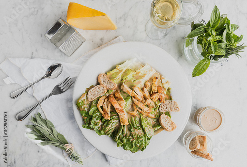 caesar salad, fresh, top view