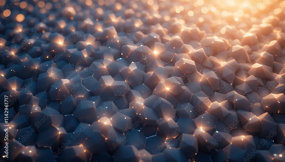 Obraz premium A seamless texture of glowing, interconnected hexagons, each pulsating with soft gradients of light