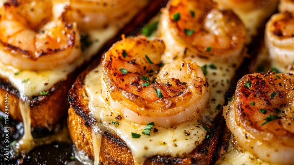 Delicious Grilled Shrimp Toast with Melted Cheese on Crispy Bread Garnished with Fresh Herbs and Black Pepper, Perfect for Appetizers and Party Platter Delicious Grilled Shrimp Toast with Melted Cheese on Crispy Bread Garnished with Fresh Herbs and Black Pepper, Perfect for Appetizers and Party Platter
