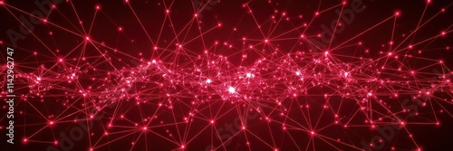 Intricate network of glowing red lines forming an abstract matrix on a dark crimson background, visual, crimson,abstract