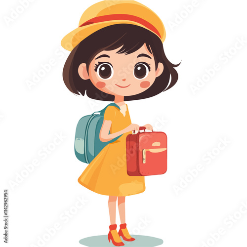 Cute Girl with Jet-Setter Style Vector Illustration | Chic and Travel-Ready Fashion Artwork for Logos & Digital Designs  

