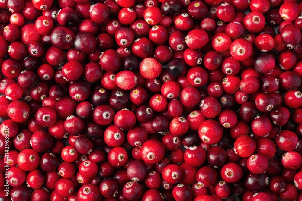 Cranberry Background. Close-Up of Fresh, Ripe Cranberries in White Background View from Top Cranberry Background. Close-Up of Fresh, Ripe Cranberries in White Background View from Top