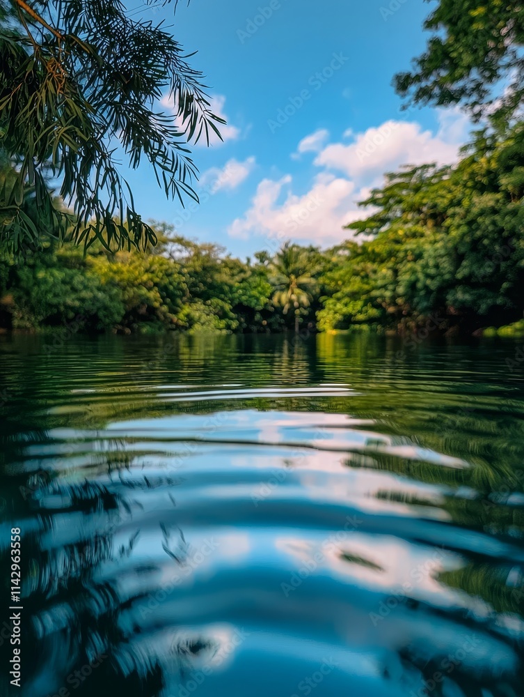 custom made wallpaper toronto digitalTranquil Pond Reflections - Serene pond mirroring lush greenery, tranquil sky, peaceful nature, calm water, reflecting trees. Symbolizing peace, serenity, reflection, nature's beauty, tranquility.