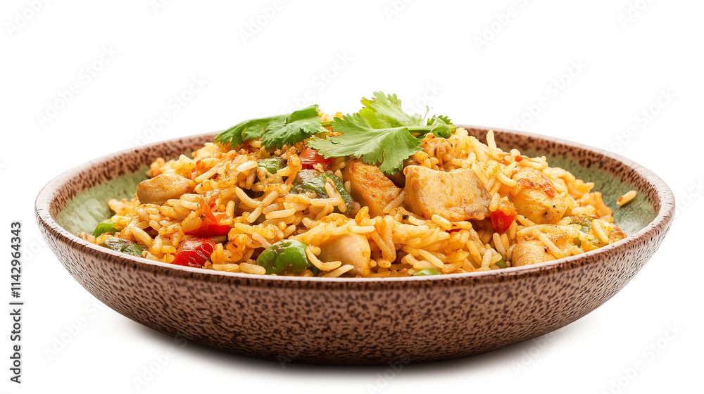 Plate Of Tasty Chicken Biryani isolated on white background Plate Of Tasty Chicken Biryani isolated on white background