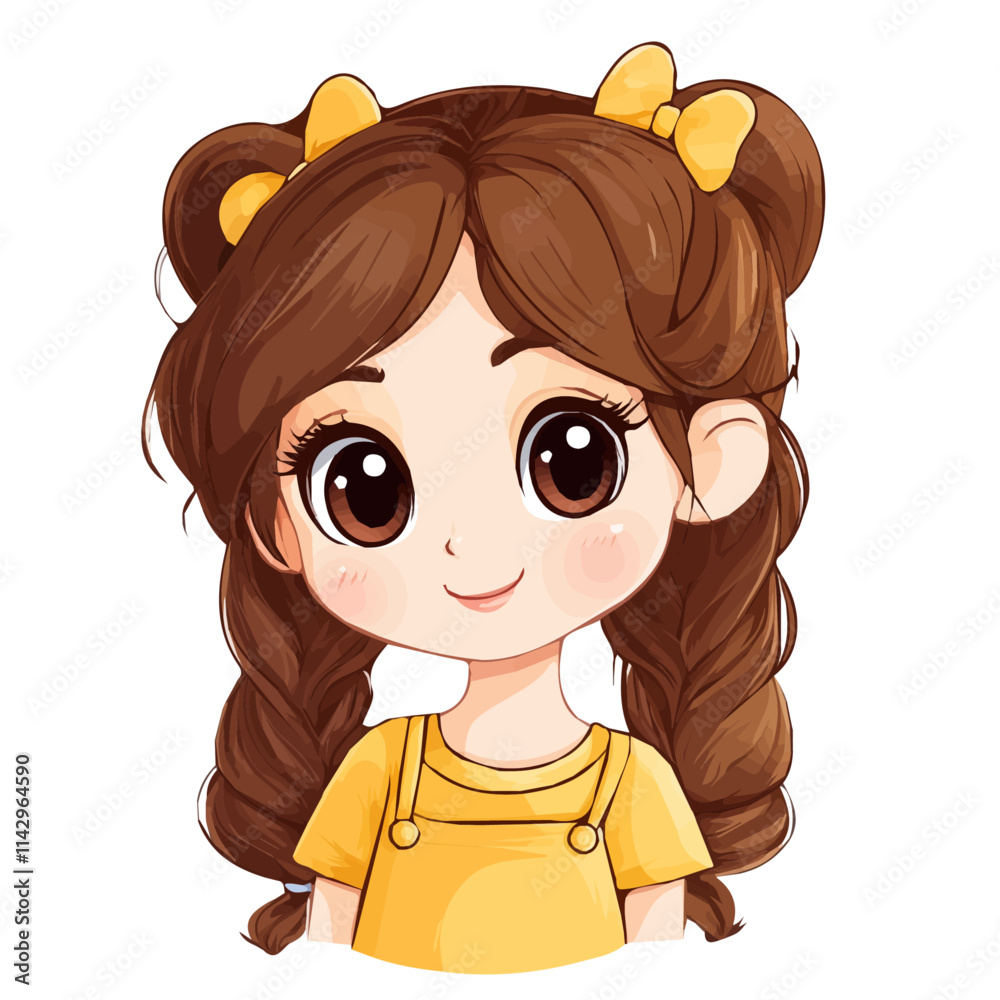 Obraz premium Cute Girl with Kawaii Style Vector Illustration | Adorable and Playful Fashion Artwork for Logos & Digital Designs 