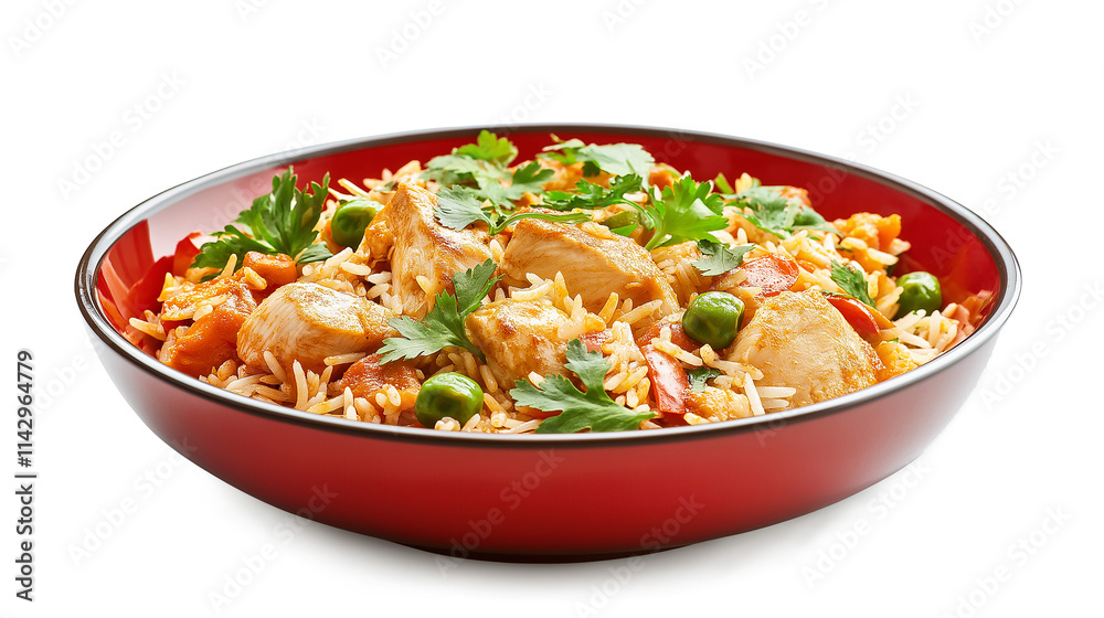 Plate Of Tasty Chicken Biryani isolated on white background Plate Of Tasty Chicken Biryani isolated on white background