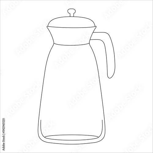 Hand-drawn vector illustration of coffee pot. With black circuit without fill on white background