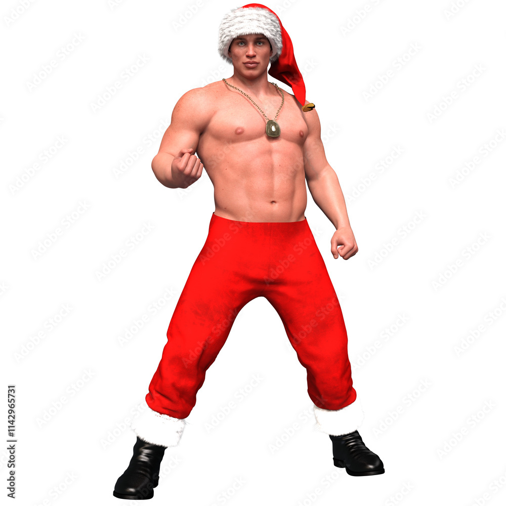 3D rendered sensual shirtless muscular male Santa isolated on transparent background 3D rendered sensual shirtless muscular male Santa isolated on transparent background