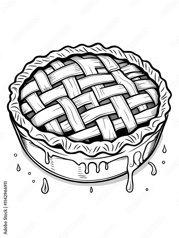 hand-drawn lattice-topped pie line art for coloring book pages hand-drawn lattice-topped pie line art for coloring book pages