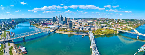 Aerial Panorama of Cincinnati Skyline Bridges and Ohio River