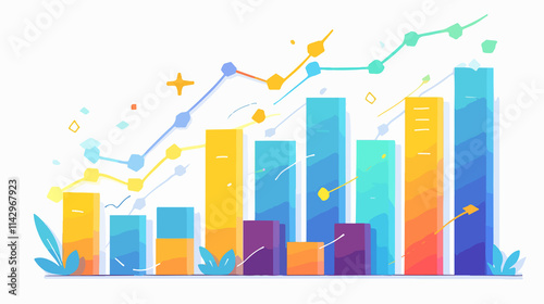 Flat Vector Bar Chart Upward Line Icon Isolated