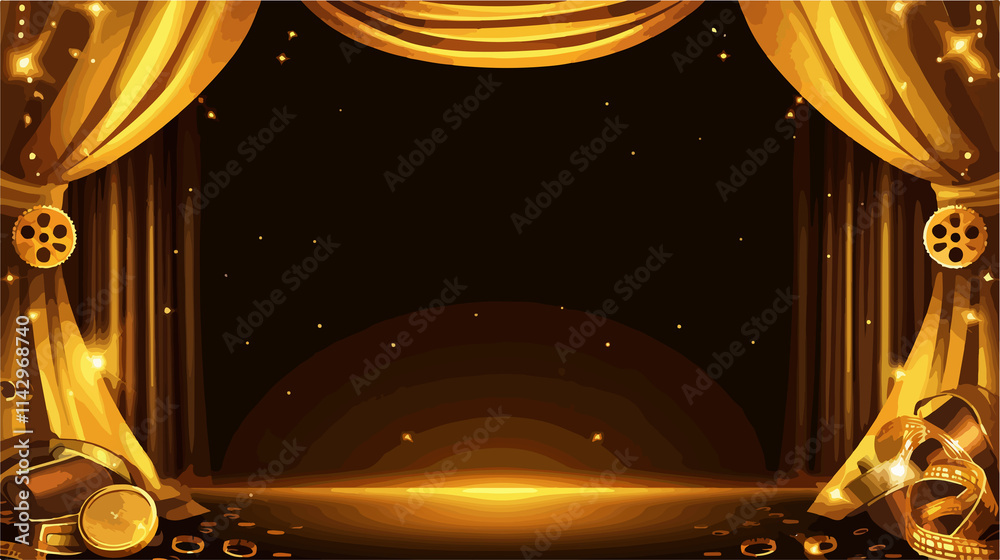Fototapeta premium Professional Cinema Shine Label Design for Golden Banner Ads Filming