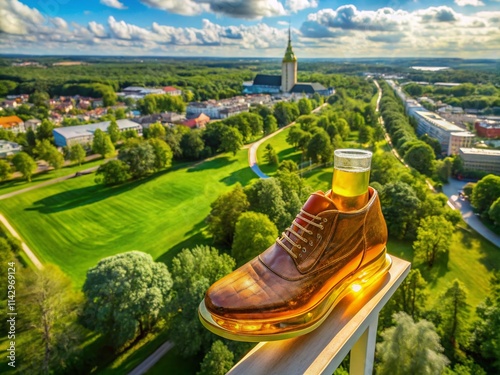 Tartu Estonia Drone Photography Golden Soccer Shoe Whisky Bottle July 2023 - Luxury Gift photo