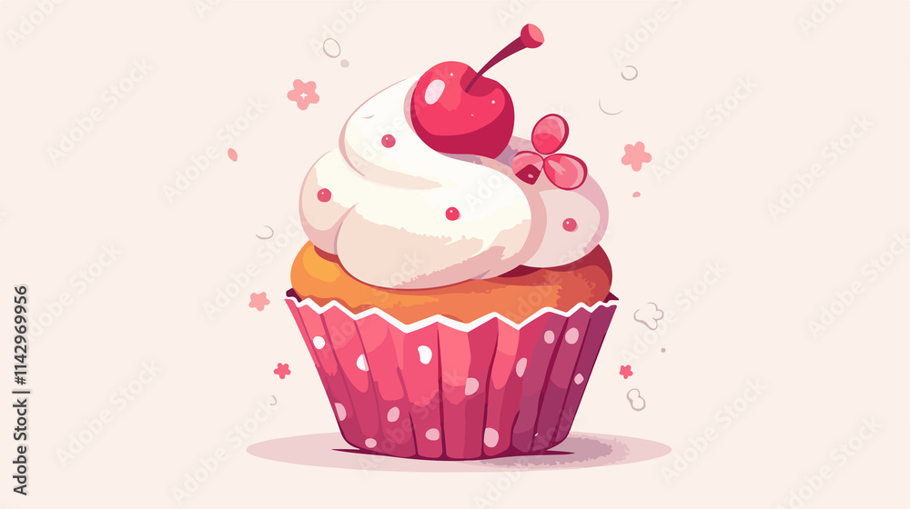 Chalk Drawn Cupcake with Cherry Flat Vector Icon Chalk Drawn Cupcake with Cherry Flat Vector Icon