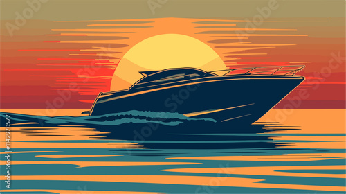 Speed Boat Silhouette Vector Illustration - Flat Vector