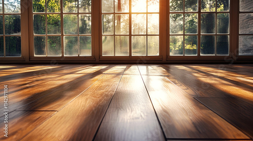 Warm wooden interior with laminate flooring  ideal for construction or home renovation concepts 