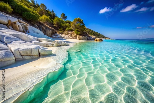 Fototapeta Naklejka Na Ścianę i Meble -  Thassos Marble Beach Double Exposure: Aegean Sea Serenity, Greek Island Photography