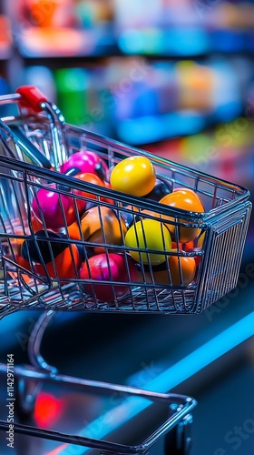 Colorful Balls in a Mini Shopping Cart photo