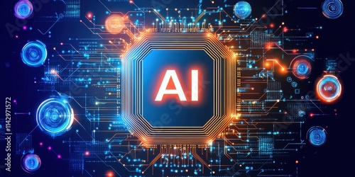 Bright circuits illuminate the concept of artificial intelligence, showcasing its core principles through intricate designs and vibrant colors in a digital landscape. Generative AI