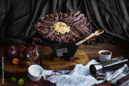 Meat and cheese dish, restaurant plating