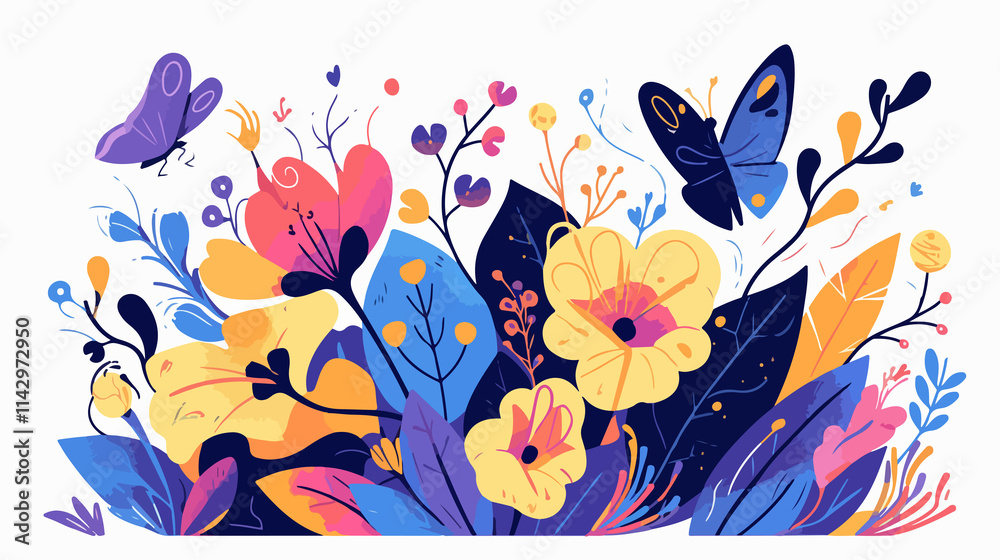 Fototapeta premium Vibrant Colorful Flowers with Inspiring 'Live Your Dreams' Slogan and Butterflies